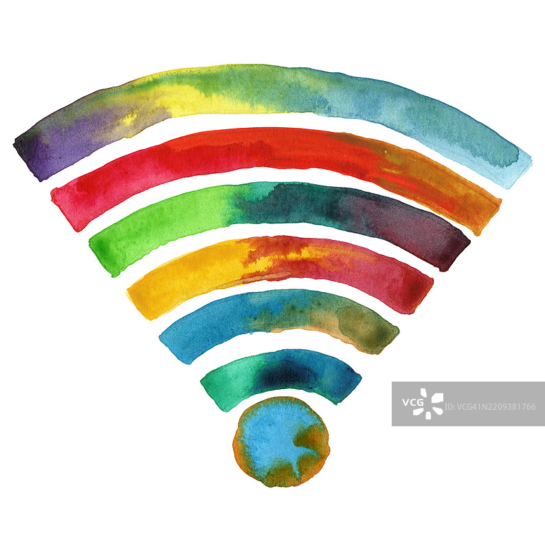 水彩插图：夸张的彩色Wi-Fi标志图片素材