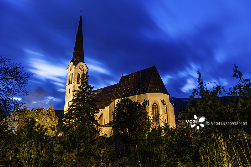 瓦森教堂，蓝色时刻，莱奥本，施蒂利亚，奥地利，欧洲图片素材