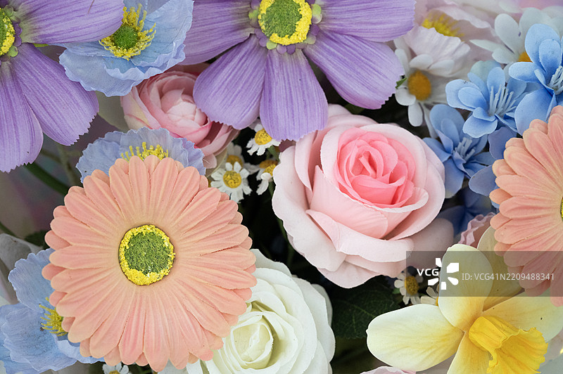 人造花卉排列，俯视图图片素材