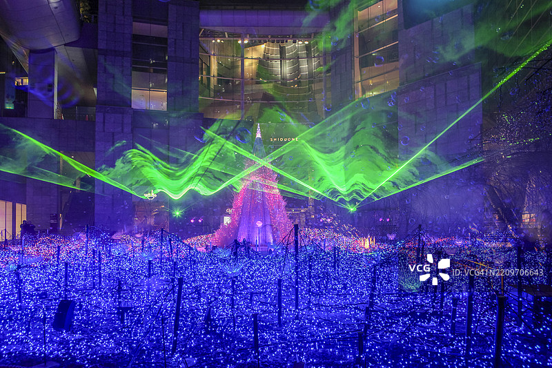 汐留的圣诞节和新年LED与激光灯光表演图片素材