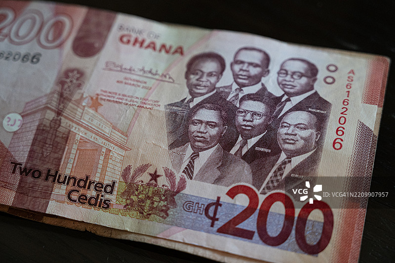 加纳200塞地钞票特写，展示“大六”人物 - 阿克拉 - 加纳图片素材
