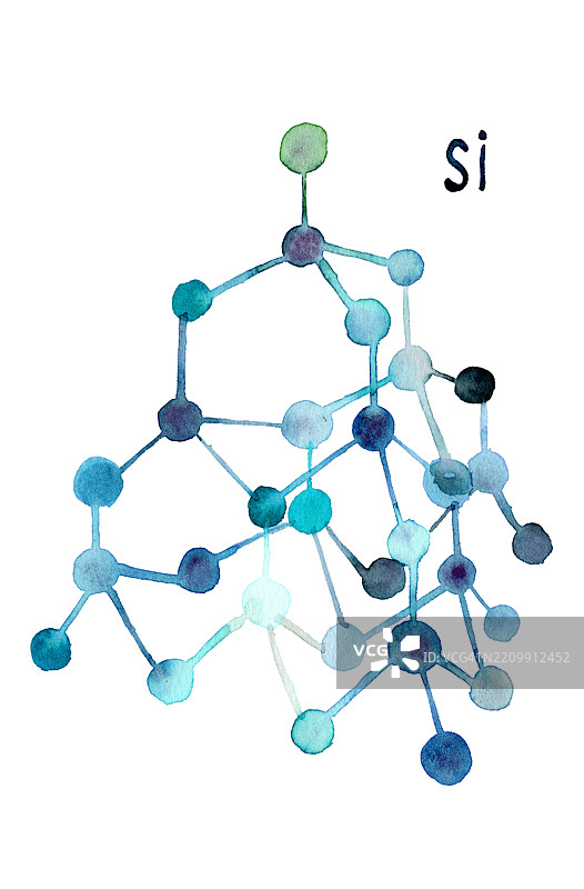 水彩插图：抽象硅基分子结构图片素材