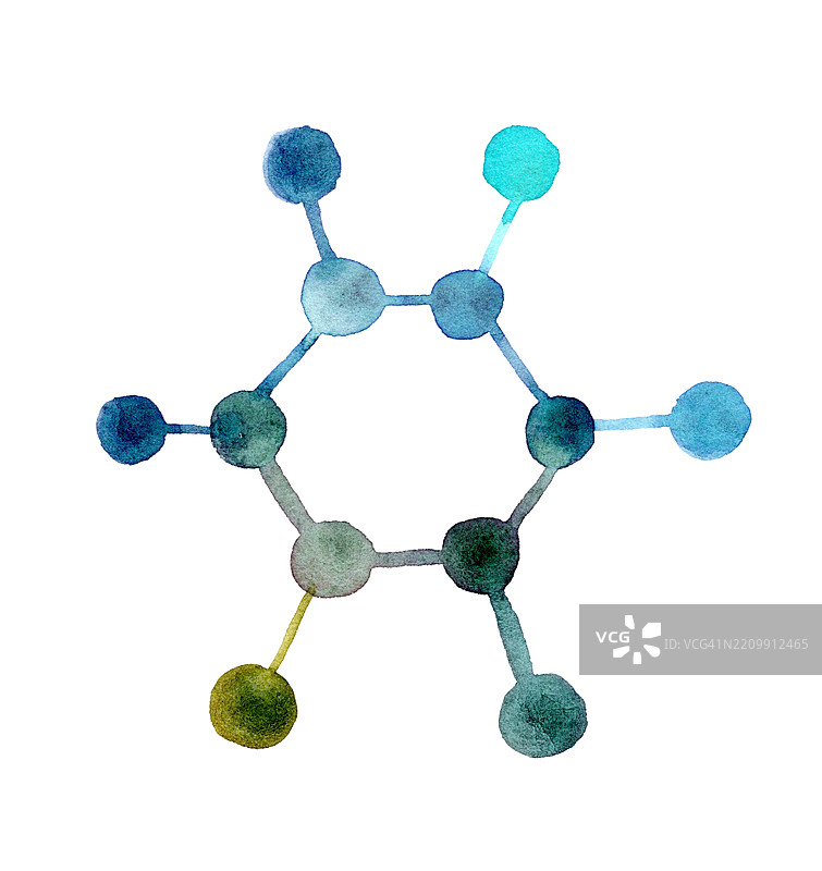 水彩插图：抽象碳基分子结构图片素材