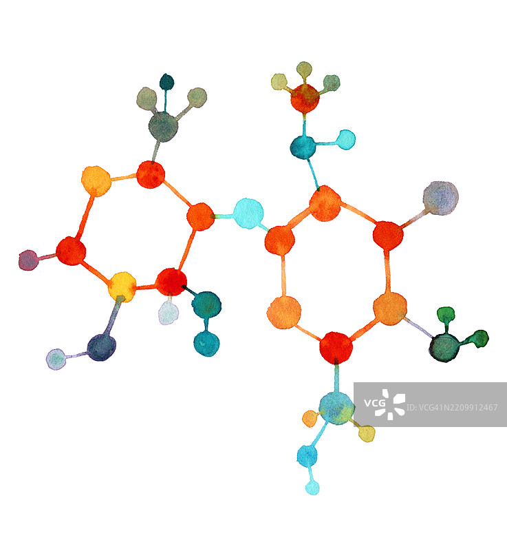 水彩插图：抽象碳基分子结构图片素材