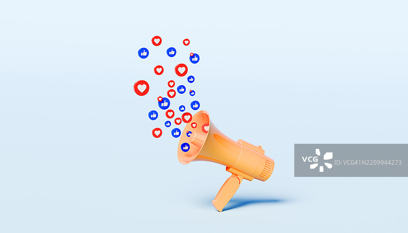 发出社交媒体点赞和爱心的扩音器 - 数字互动的声音图片素材