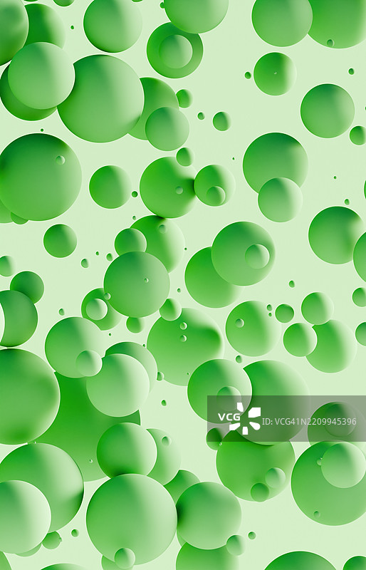 无重的和谐：漂浮的绿色球体在柔和的绿色景观中图片素材