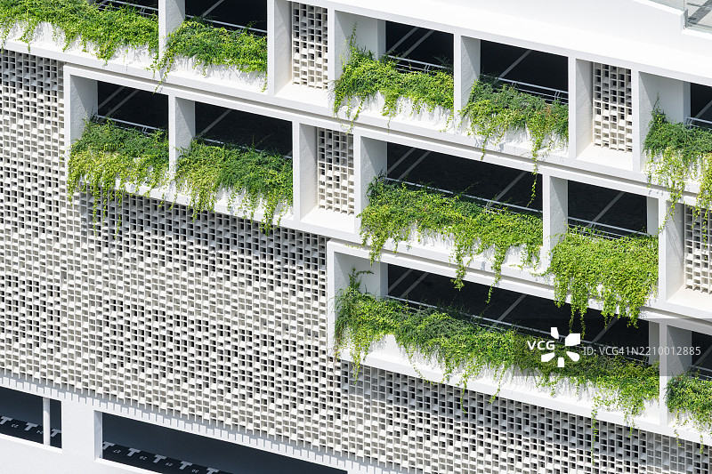 带有装饰植物和绿植的停车场图片素材