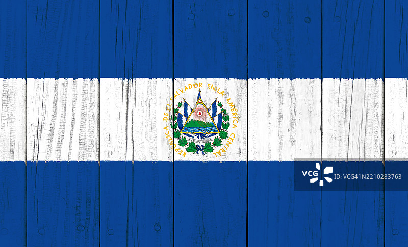 萨尔瓦多国旗绘制在木质牌匾上图片素材