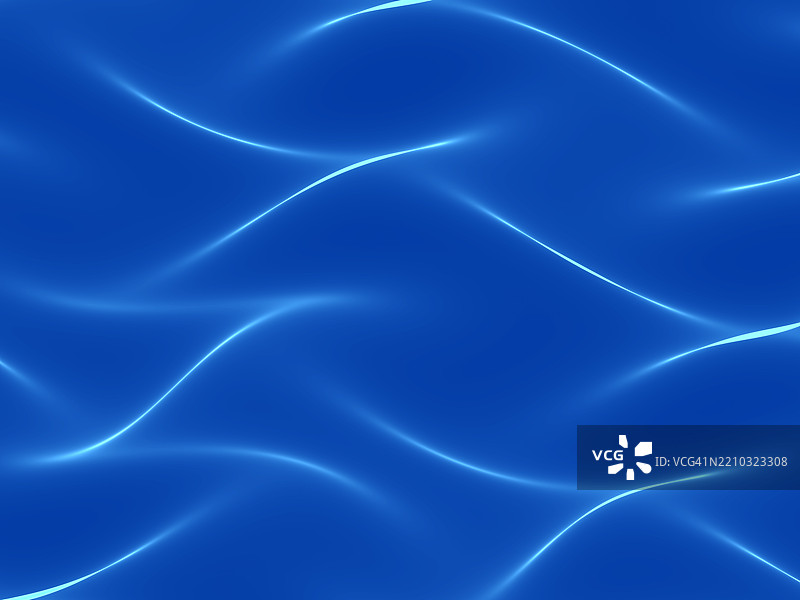 光滑的电蓝色波浪图案背景。抽象的蓝色背景，发光的流动波浪线条营造出宁静的未来感。图片素材