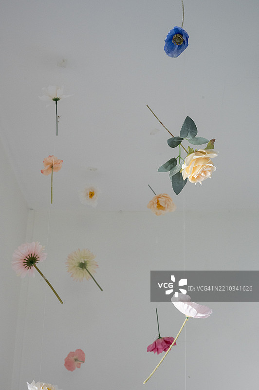 一束花悬挂在天花板上图片素材