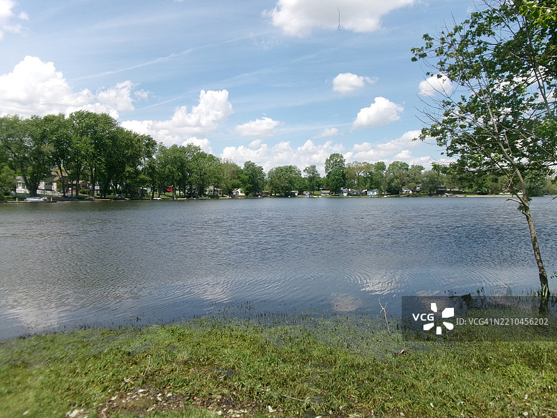 印第安纳州愉快湖的湖泊与天空的美丽景色， 美国图片素材