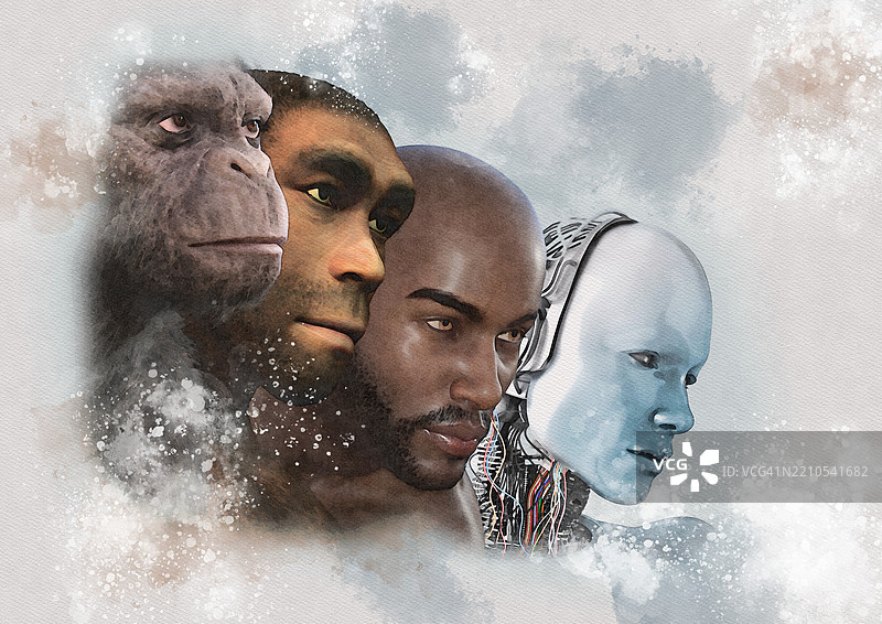 从猿类到人工智能的进化概念插图图片素材