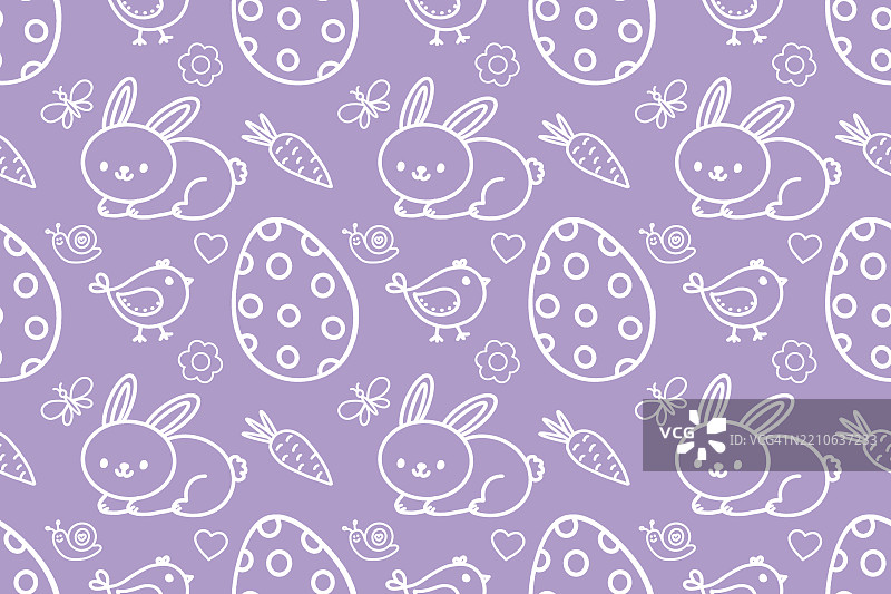 无缝浅紫色兔子和鸡蛋图案图片素材