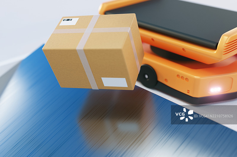 仓库中的自主机器人运输。仓库自动化AGV。图片素材