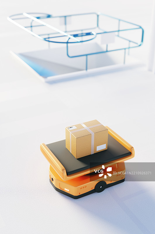 仓库中的自主机器人运输。仓库自动化AGV。图片素材