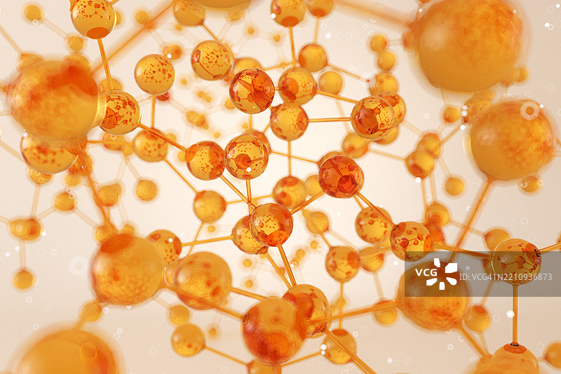 橙色分子形成复杂结构，创造出创新的化妆品解决方案图片素材