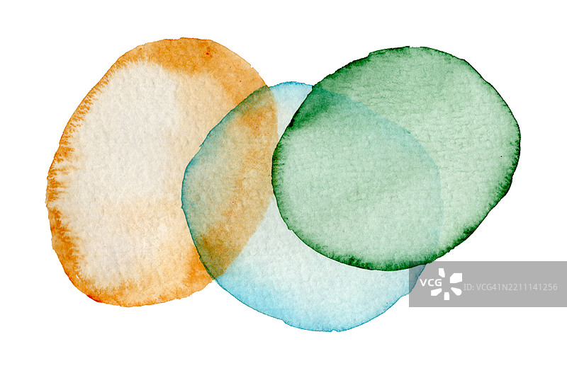 三重重叠圆形的抽象水彩插图图片素材