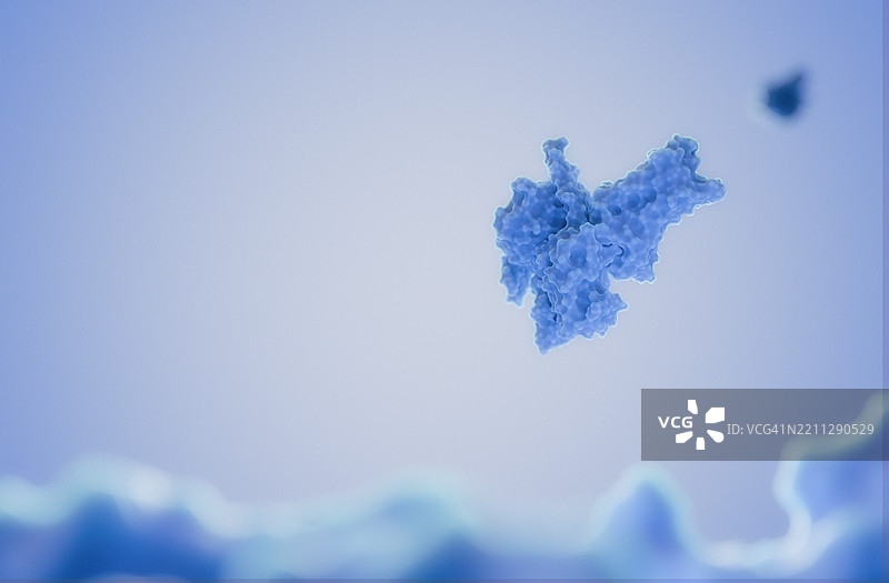 蓝色调下的蛋白质分子显微镜视图图片素材