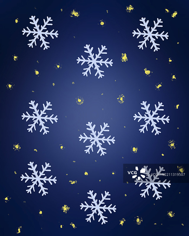 带有蓝色背景和黄色圆点的雪花图案插图图片素材