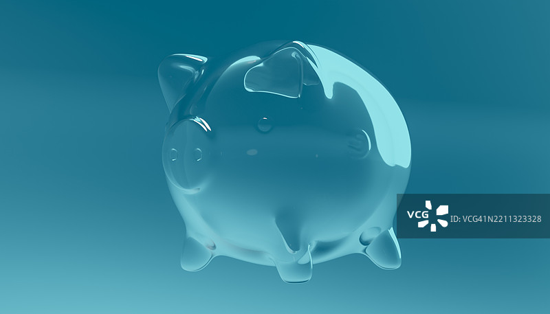 透明的储蓄罐3D渲染，象征着储蓄和财务管理图片素材