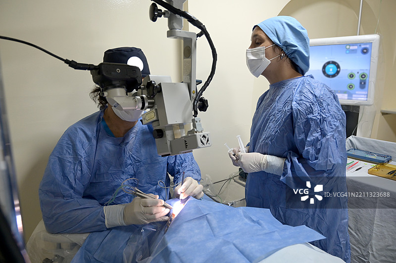 眼科手术中的医生和仪器技师图片素材