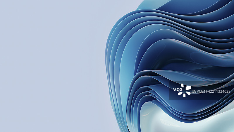 蓝色虹彩波浪层的3D渲染图图片素材