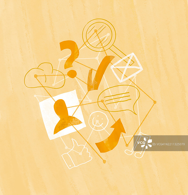 黄色背景上的沟通和社交媒体图标插图图片素材