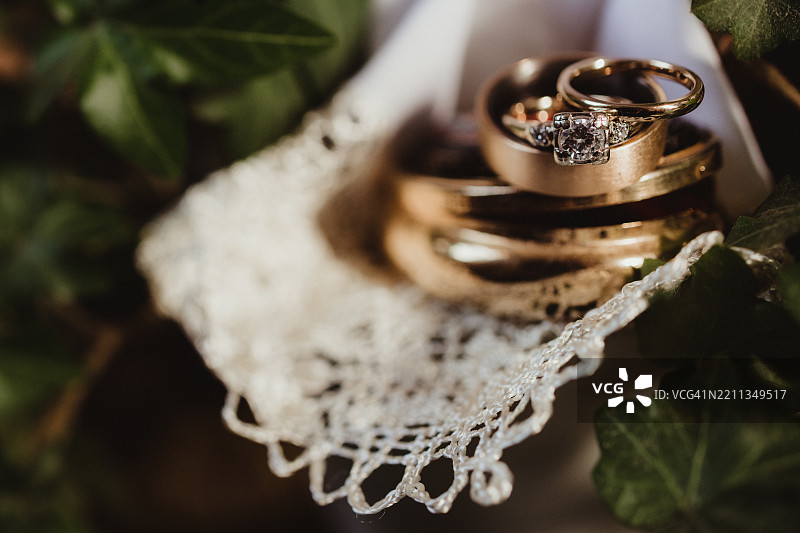 金色婚戒，留白空间图片素材