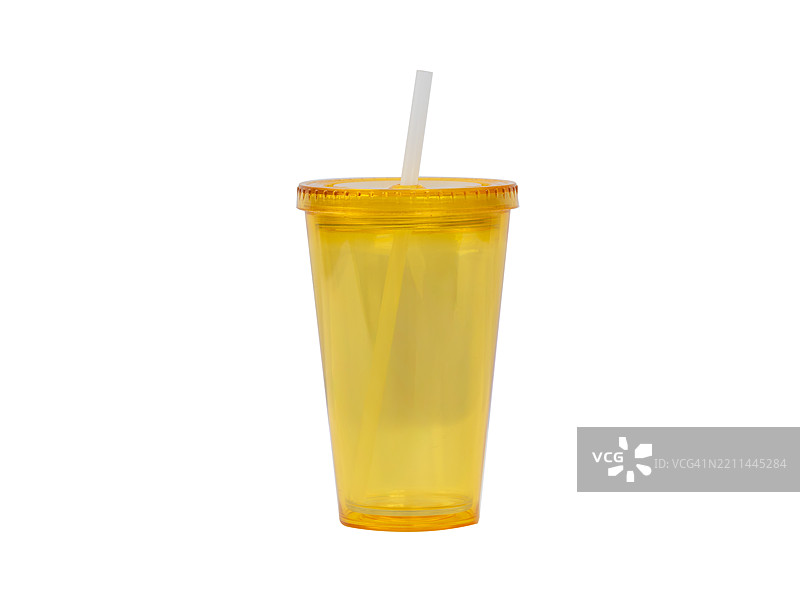 一个带吸管的黄色塑料杯图片素材