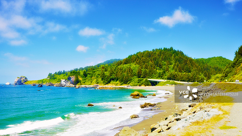 美国西海岸。公路，森林，海洋图片素材