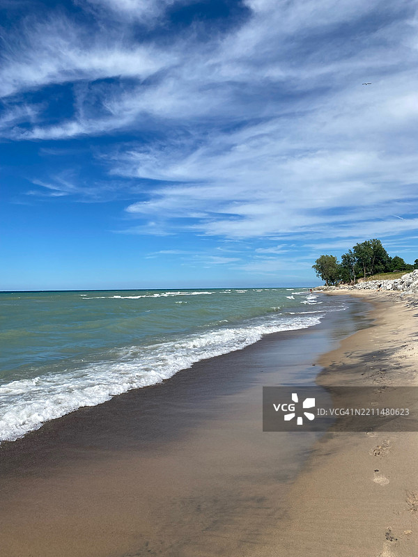 在美国印第安纳州贝弗利海岸拍摄的密歇根湖照片图片素材