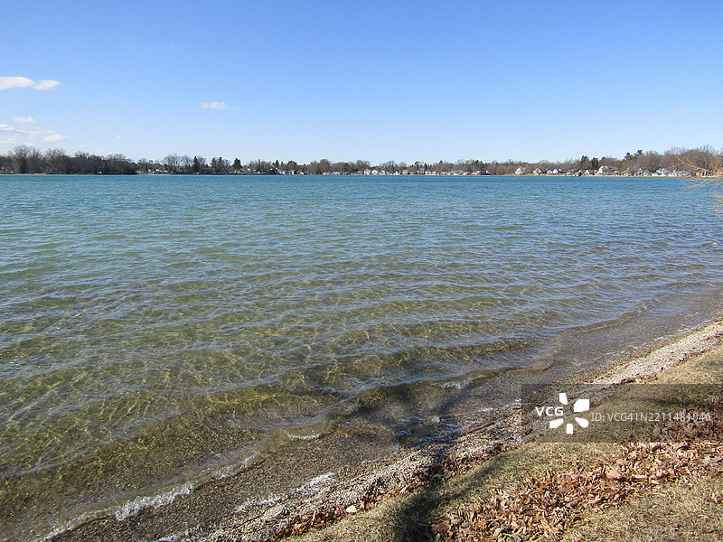 霍顿，密歇根州，美国，晴朗天空下的海景图片素材