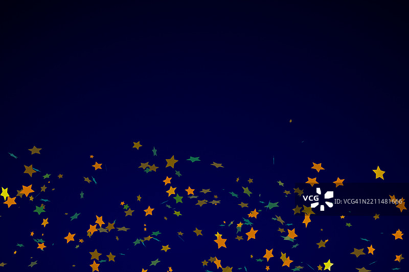 明亮的黄色和绿色星星散落在深蓝色背景上图片素材