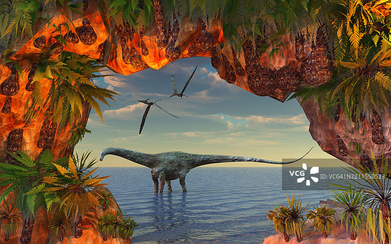 通过自然开口看到的梁龙和翼龙图片素材