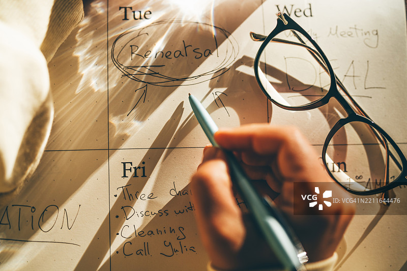 日历上的排练通知。图片素材