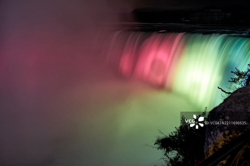 夜晚照亮的加拿大尼亚加拉大瀑布马蹄形瀑布图片素材