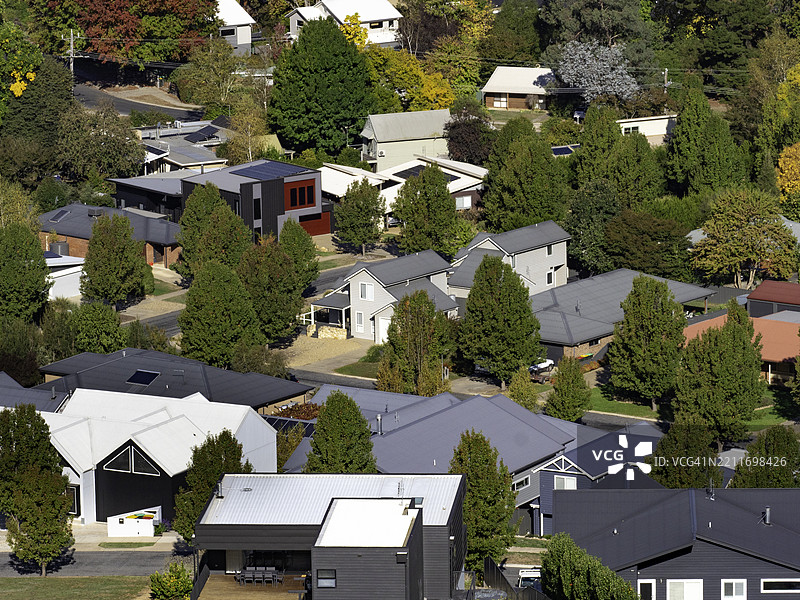 高角度俯瞰房屋和树木图片素材