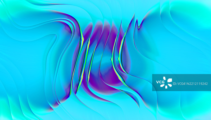 蓝色和紫色渐变色调中的抽象流体波。平滑的抽象背景，流动的蓝色、紫色和绿色渐变波浪以及柔和的曲线。图片素材