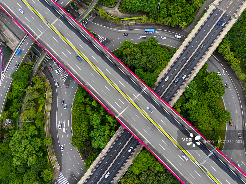 多车道高速公路立交桥的鸟瞰图图片素材