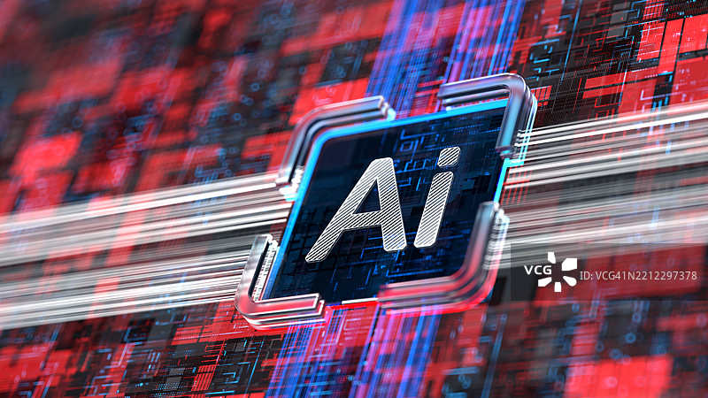 抽象CPU上的AI文本。机器学习概念。人工智能数字概念。大型语言模型（LLM）。图片素材