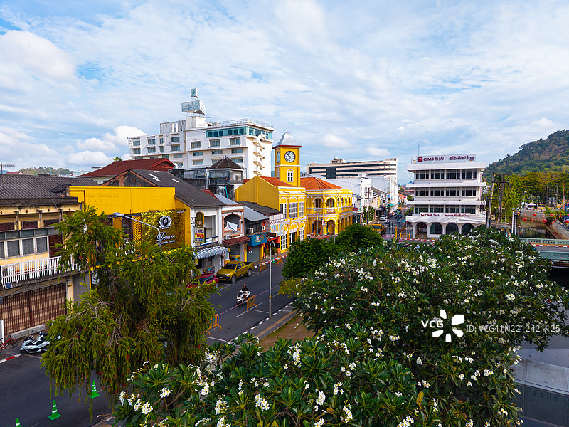 普吉岛老街的早晨鸟瞰图图片素材