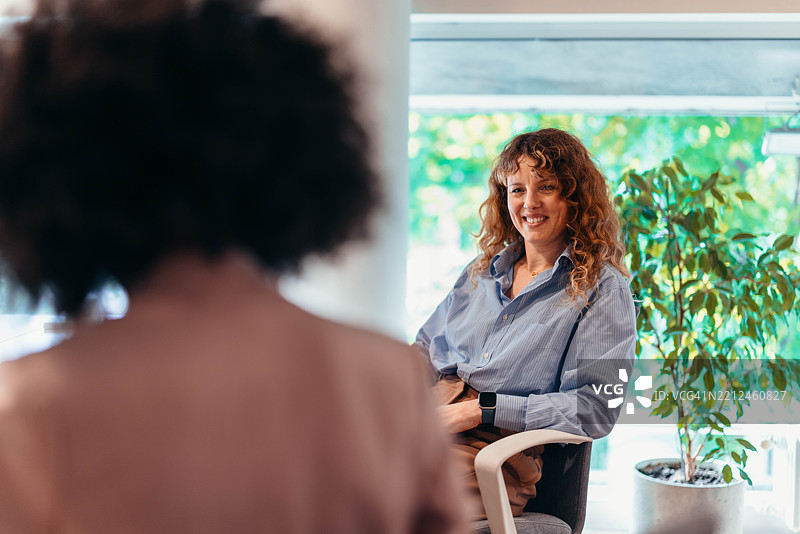女商人在与人力资源经理的面试中微笑图片素材