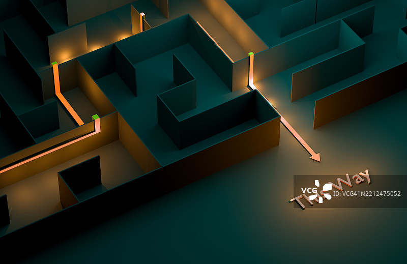 计算机生成图像，迷宫之间的箭头方向标志图片素材