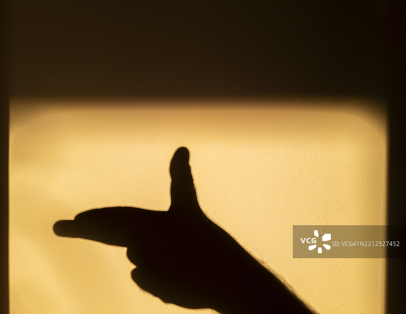 在温暖背景下，手影剪影创造的影子玩偶，营造出一种轻松愉快的氛围图片素材