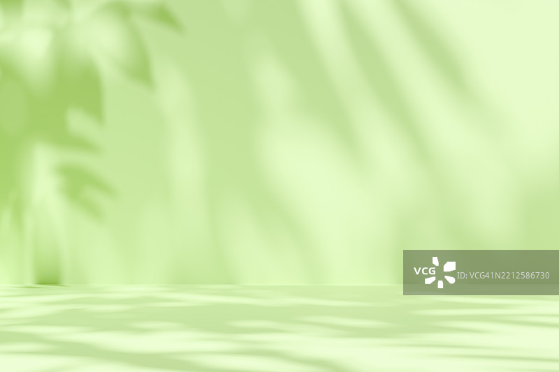 柔和的绿色抽象3D背景，模糊的自然叶子阴影。简约而宁静的背景，适用于环保、健康、有机概念、品牌、演示和设计。图片素材