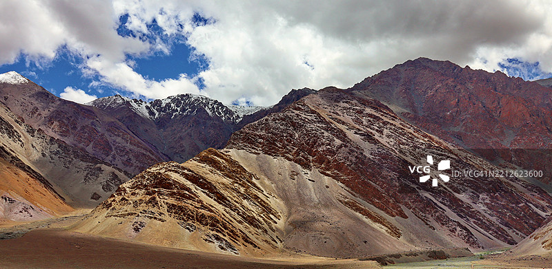 雪山与天空的全景视图图片素材