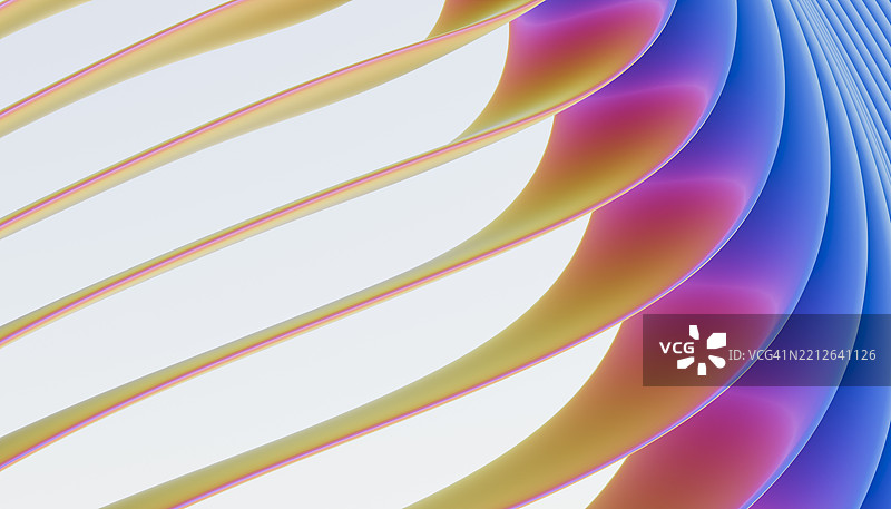 抽象的生动曲线形成了分层设计中的彩色渐变图案。Blender 3D 插图图片素材