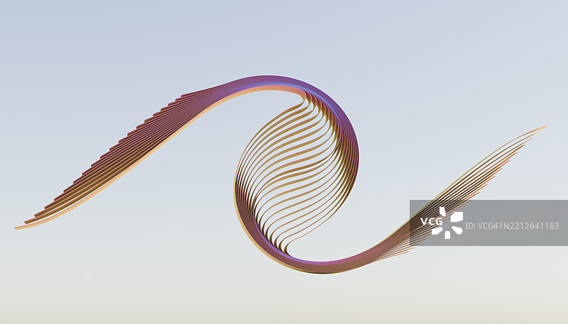 带有流动曲线的抽象3D雕塑，背景为浅蓝色。Blender 3D插图图片素材