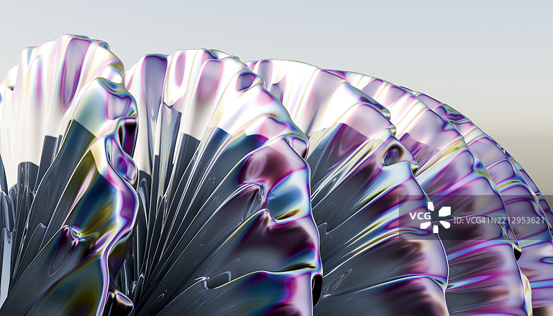 在抽象数字艺术中绽放的彩虹金属花朵图片素材