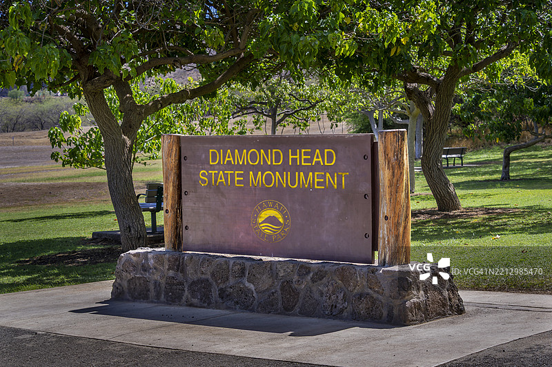 钻石头州立纪念碑标志，夏威夷州瓦胡岛图片素材